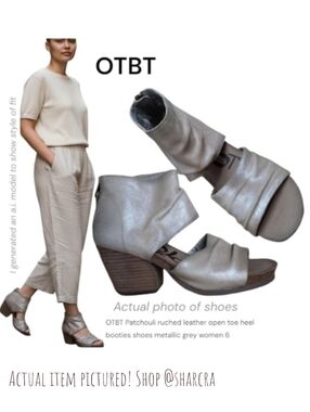 OTBT Women Patchouli ruched leather open toe heel booties 18F766 metallic grey 6